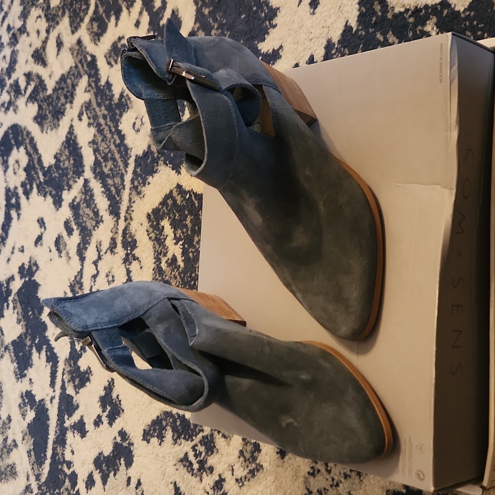 Sole society blue suede ankle strap booties